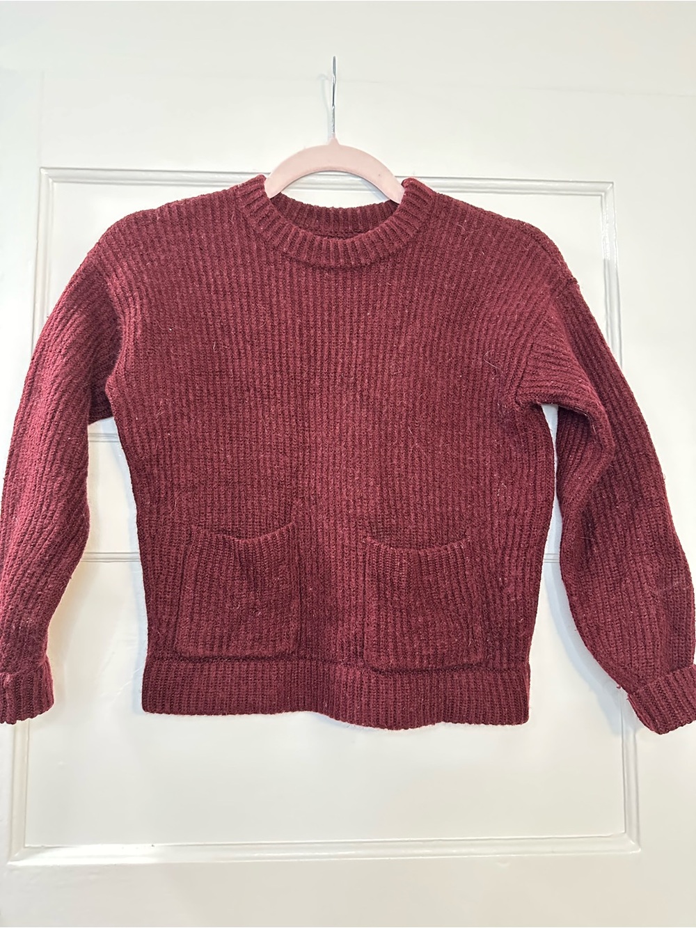 Women’s Maroon Burgundy Double Pocket Wool Sweater